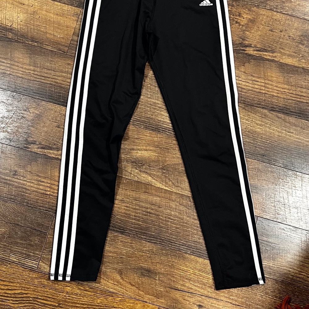 Adidas Kids Black Leggings with White Stripes